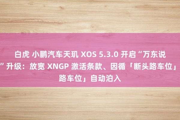 白虎 小鹏汽车天玑 XOS 5.3.0 开启“万东说念主尝鲜”升级：放宽 XNGP 激活条款、因循「断头路车位」自动泊入