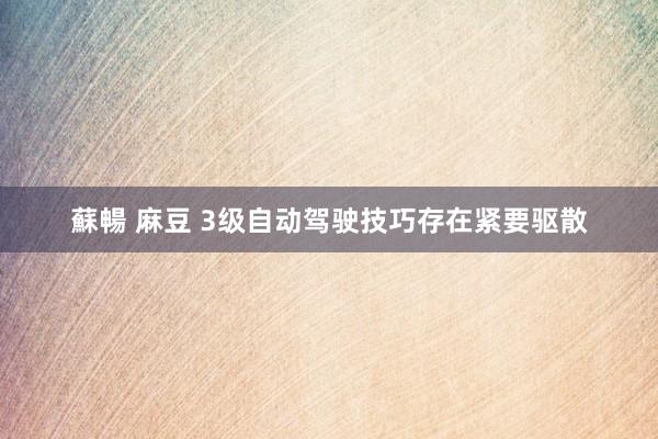 蘇暢 麻豆 3级自动驾驶技巧存在紧要驱散